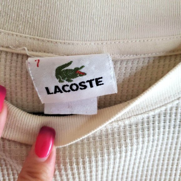 Lacoste Mens Thermal Shirt Henley  Big & Tall Short Sleeve  7 XL Cream - Picture 3 of 6